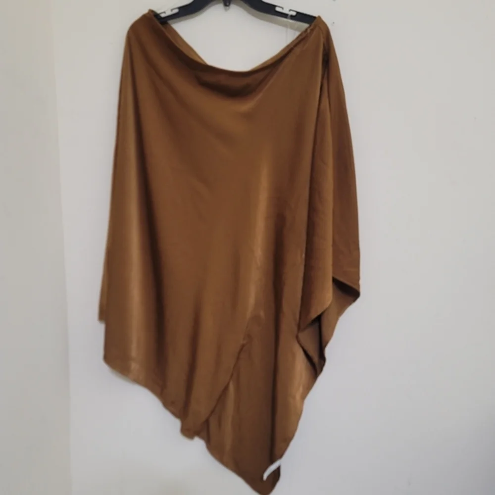 GILLI Dress One Shoulder Woven Draped Mini, size Large, Copper‎ Brown
